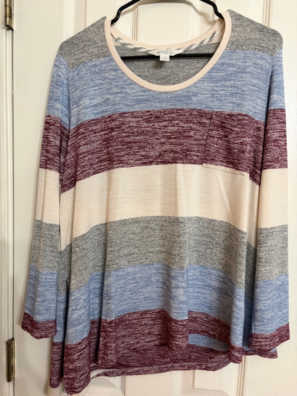 Market & Spruce Striped Long Sleeve Sweater in Blue, Cream & Burgundy